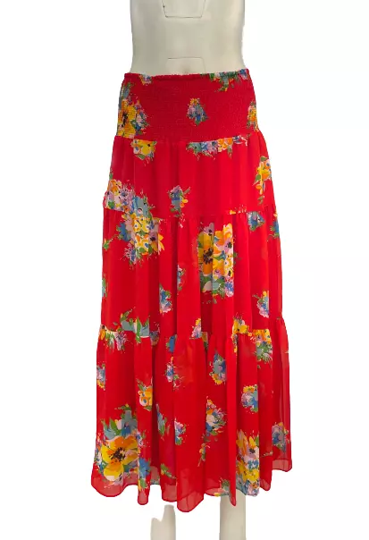Lauren Ralph Lauren Skirt Red Floral Elastic Waist