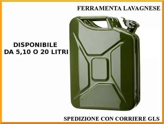 Tanica carburante omologata metallo benzina militare 5 10 20 lt diesel gasolio