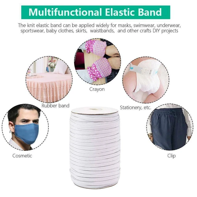 10 yards Elastic Band Flat 1/8" 3mm Trim Spandex make mask string DIY mask White 3