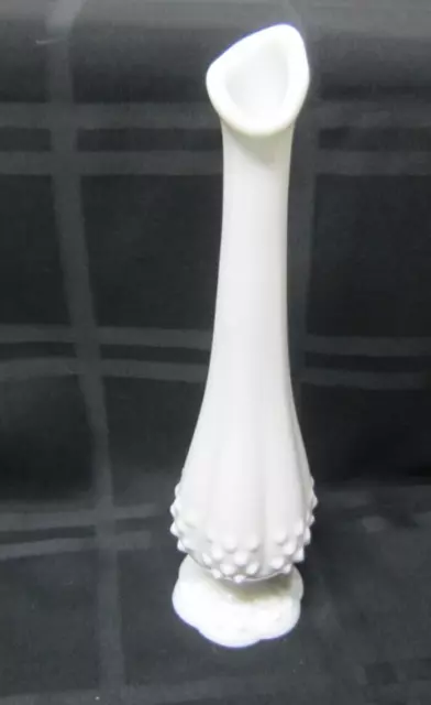 Fenton White Milk Glass Hobnail Swung Stretch Pedestal Bud Flower Vase 10"