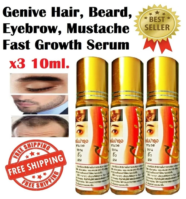 3X Suero para el crecimiento del cabello Genive Largo Rápido Barba Más Largo Cejas Vitamina Crecimiento 10ml