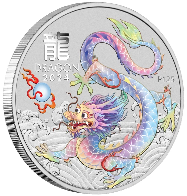 2024 LUNAR YEAR of the Dragon 1oz WHITE Silver 1 Coin BRISBANE SHOW