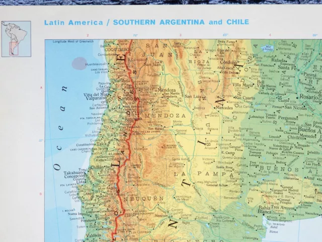 1966 ARGENTINA+CHILE Atlas Map, vintage World Book Atlas, full color 3