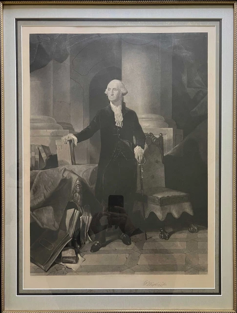 Vintage Portrait Print of George Washington, Framed