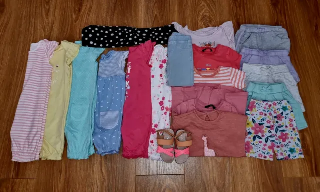 #20 Large Bundle Of Baby Girls Summer Clothes Age 12-18 Months Rompers Sandals