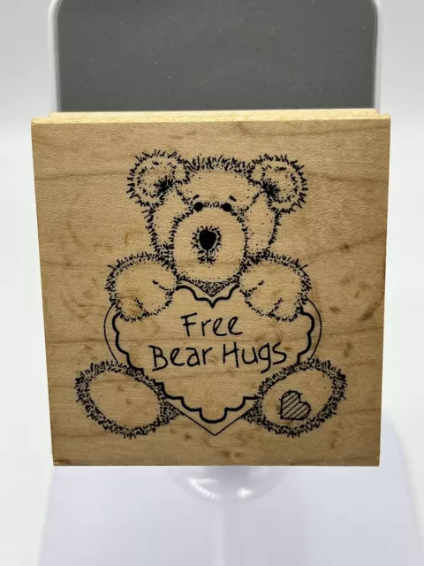 Holzmontierter Gummistempeldruck. Kostenlose Bär Umarmungen Kartenherstellung, Decoupage Handwerk.