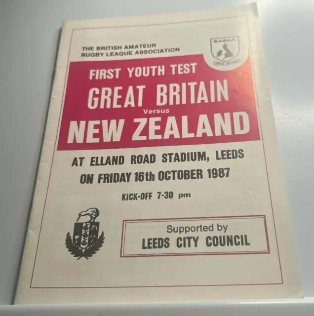 1987 Amateur Rugby league First Youth Test Great Britain V Australia Programme