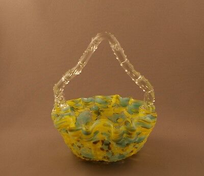 Victorian Blue & Yellow  End of Day Glass Basket Thorn Handle Exquisite c.1890