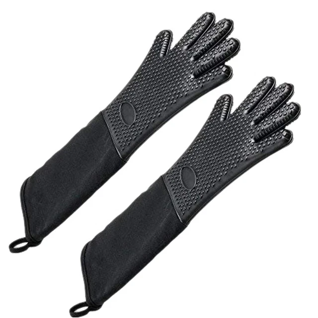 Guante de horno de silicona profesional extra largo, soportador de calor Ko W4V8