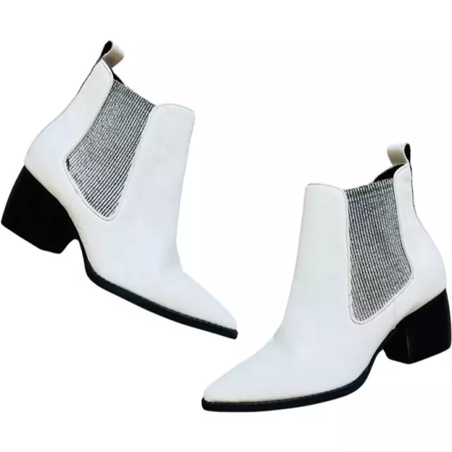 Sol Sana White Silver Black Dial Ankle Booties size 38 / 7.5 Near Mint Point Toe