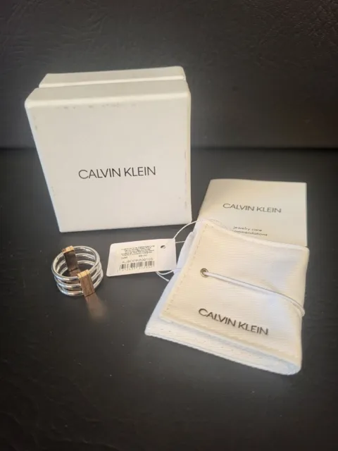 New Calvin Klein Silver Gold Tone Trio Bar Ring Size L M Designer jewellery