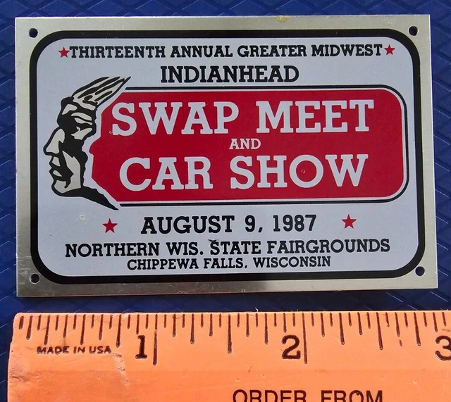 INDIANHEAD SWAP MEET & Car Show Dash Plaque 1987 Chippewa Falls, WI