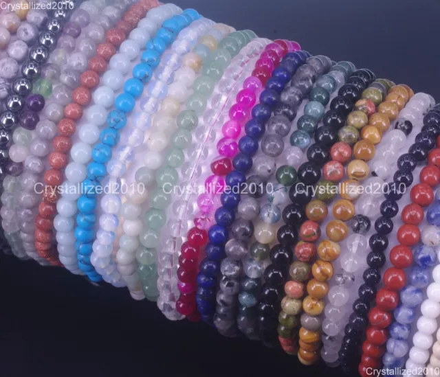 Handgefertigt 4 mm AAA Natur Edelstein Runde Perlen Dehnbares Armband Heilung Reiki 7"