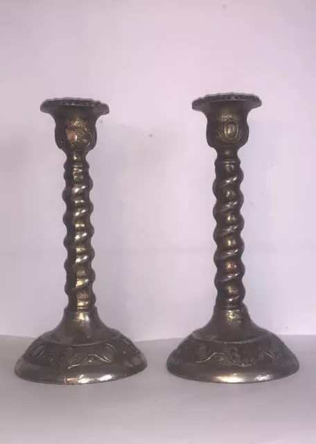 A Pair Of Barely Twist Silver Plated Copper Candlesticks