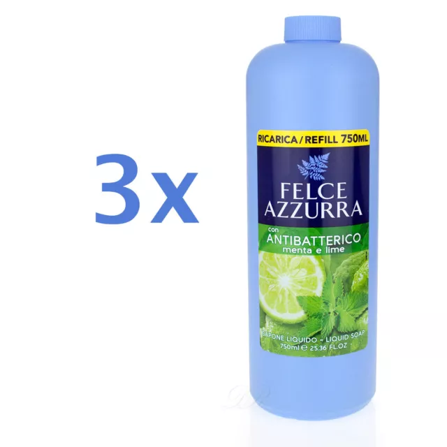 Paglieri Felce Azzurra FRESCO Hand seife Flüssigseife  3x 750ml anti bakteriell