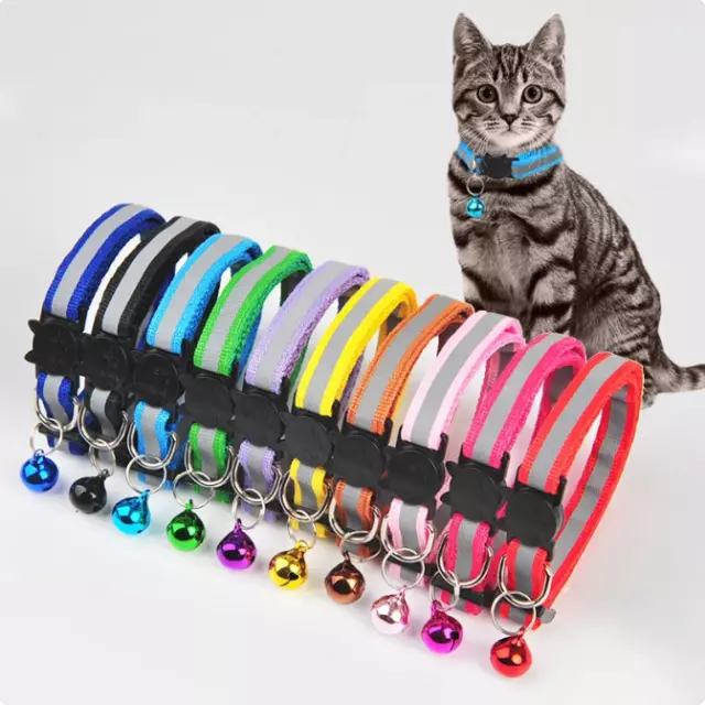 Reflective Cat Kitten Pet Collar With Bell Safety Adjustable Buckle Release Bell