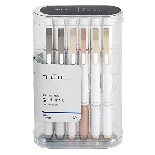 Tul Gel Pens Blue Ink Medium Point Pearl White Barrels Pack Of 12 Pens 0.7 mm