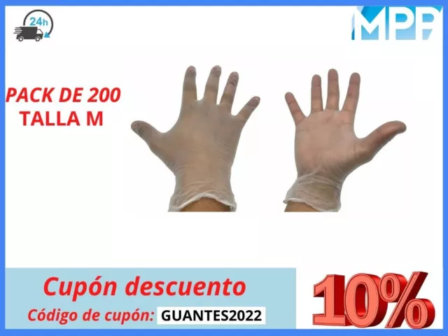 PACK De 200 guantes Desechables de Vinilo Sin Polvo Talla M - AQL 1.5 Envio 24H