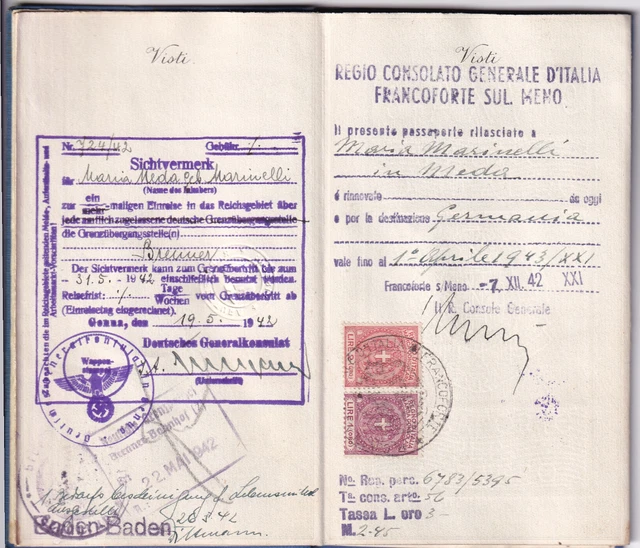 Passaporto Regno D'italia Con Marche Fiscali 1942