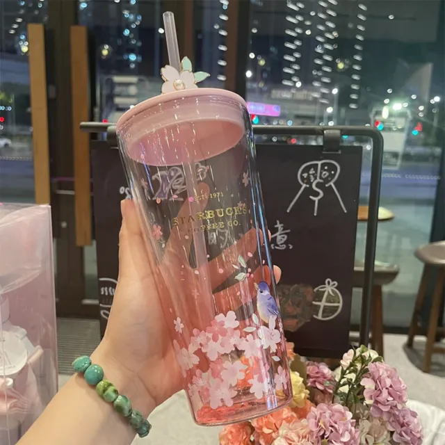 2022 Starbucks China Cherry Blossom Tumbler Pink Sakura 20OZ Glass Straw Cup