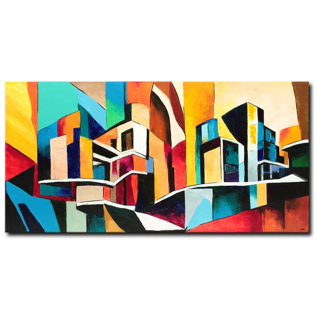 YS-Art Quadro Acrilico Su Tela: Incontro Piacevole - Astratto Con Figure Grigie 200x100 Cm - 4