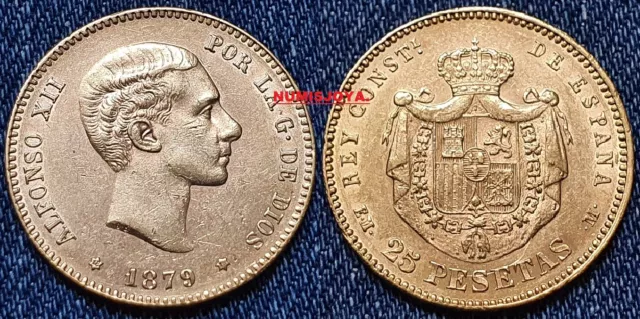 Alfonso XII Año 1879*1879 - EXCELENTE MONEDA DE 25 pesetas ORO. Peso 8,06 gr.