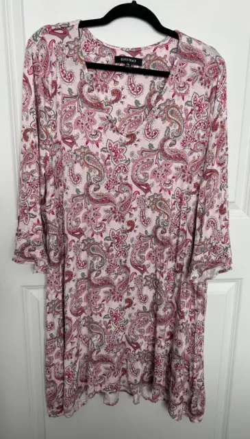 Ellen Tracy 1X Women’s Nightgown Sleepshirt Nightshirt Pink Paisley ¾ Sleeve