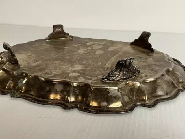 Vintage Leonard Silver Tray with Legs EP Silver plated Tray w/ Floral Ornament