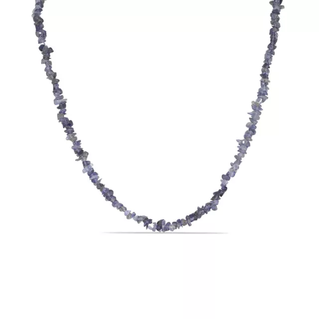 38,1 Carat Funkelndes Lolite Collier en Chips de Pierre 925 Argent Avec Rallonge