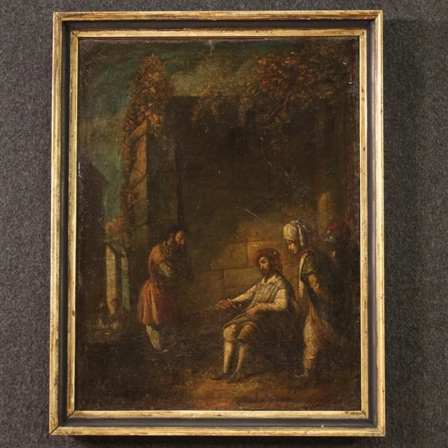Dipinto antico XVII secolo olio su tela parabola del fattore infedele quadro