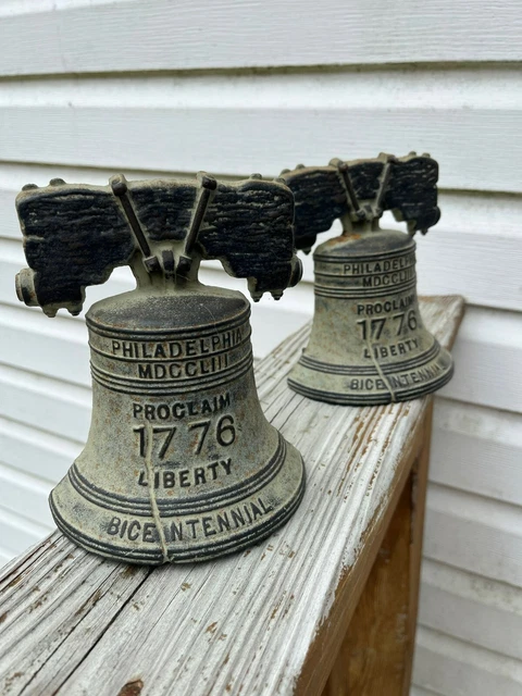 Bicentennial Liberty Bell bookends.  Solid metal.