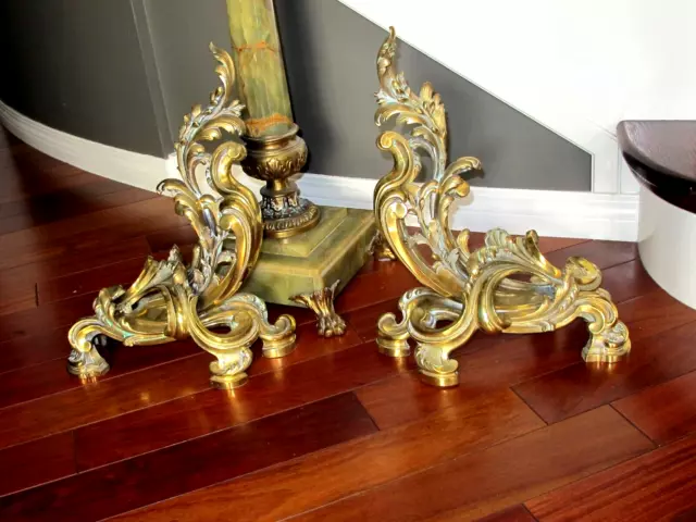 Louis XV style French Chenêts-Brass / Bronze Andirons Fire Dogs  19th Century