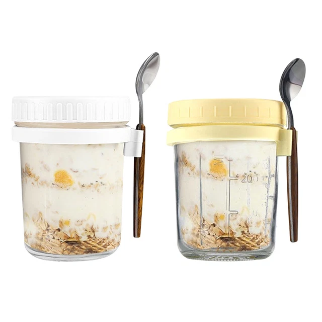 Set 2 Barattoli In Vetro Per Overnight Oats Con Coperchio E Cucchiaio, 300 Ml, Scala E Tenuta Ermetica - 5