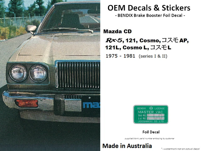 BENDIX BRAKE BOOSTER Foil Decal for Mazda Rx5, Rx-5, 121, 121L, CD ...