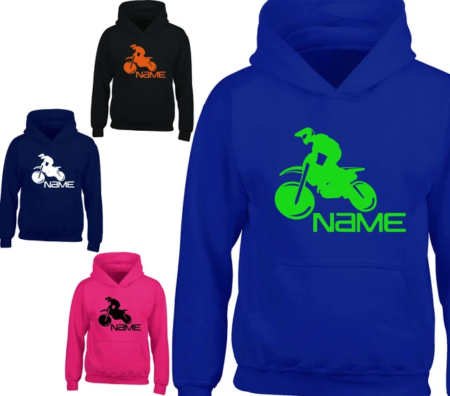 Personalised Motocross Hoodie Kids Stunt Bike Gift Motorcycle Boys Hoody