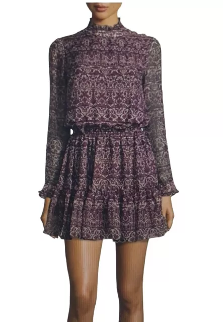 Shoshanna Size 4 Purple Silk All Over Print Ruffle Detail Tiered Dress