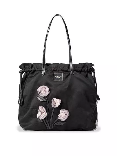 Victorias Secret Tease Gardenia Floral Chic Everyday Tote Bag Purse Black NWT