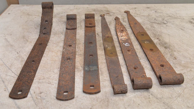 Antique 18th century hand wrought forged strap hinges & brackets collectible lot 9