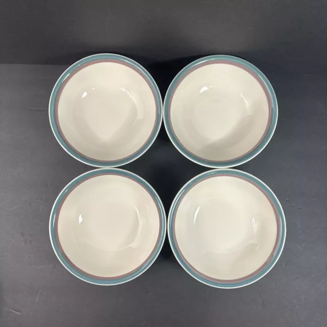 Set Of 4 Pfaltzgraff Juniper Green Mauve Rim Soup/Cereal Bowl 6” Pre-owned