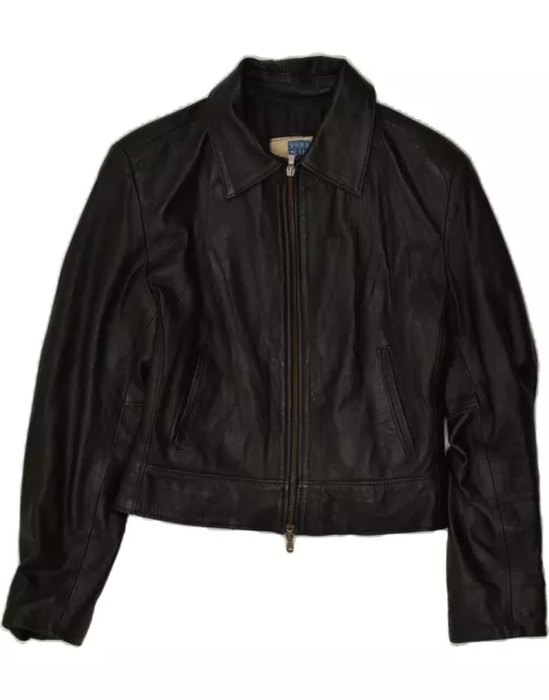 VINTAGE Womens Crop Leather Jacket UK 10 Small Black Leather CF19