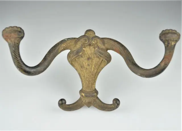 Antique Victorian Cast Iron Coat Hat Double Hook - Salvaged Reclaimed