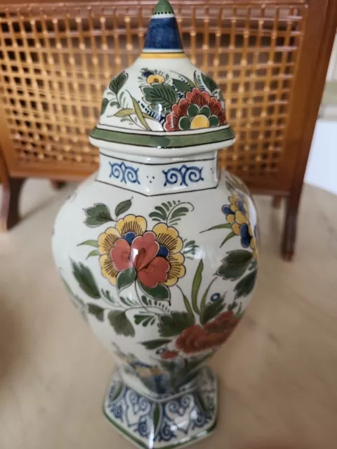 Original DELFT Polychrom Blumenvase Vase RAAM Handgemalt 800 Vintage H: 24 cm