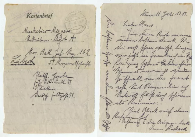97681 - Feldpostbrief - 12.7.1917 nach Lübeck