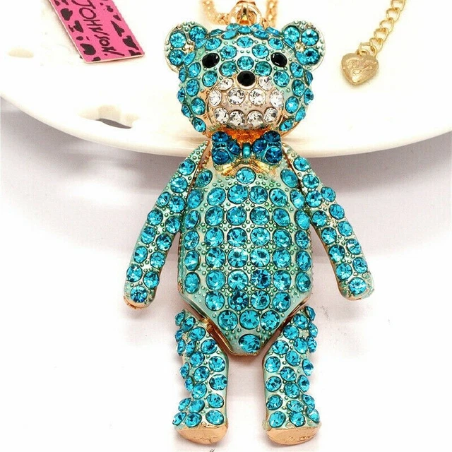 Betsey Johnson 3D Moveable Teddy Bear Gold Pendant Chain Necklace Free Gift Bag