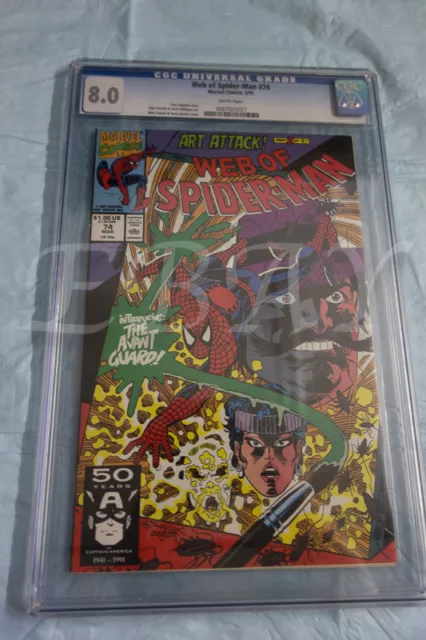 Web Of Spiderman 74 Cgc Graded 8.0 White Pages Art Attack 1