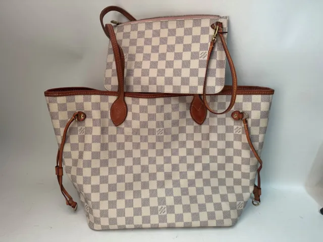 Louis Vuitton Damier Azur Neverfull MM Tote Coated Canvas Shopping Bag w/Pouch