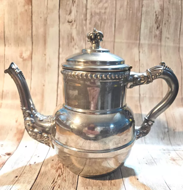 Vintage Ornate Silver Plate on Copper 8" Tea Pot Teapot Hinged Lid & Finial