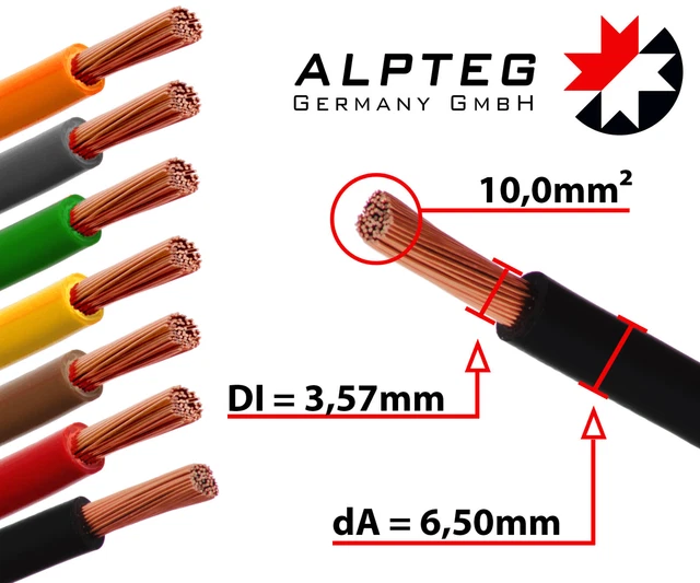 H07V-K 10mm ² Robinet Galon Unipolaire Câble Batterieleitung Flexible ALPTEG