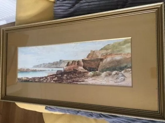 Original Antique Watercolour Signed Coastal Scene