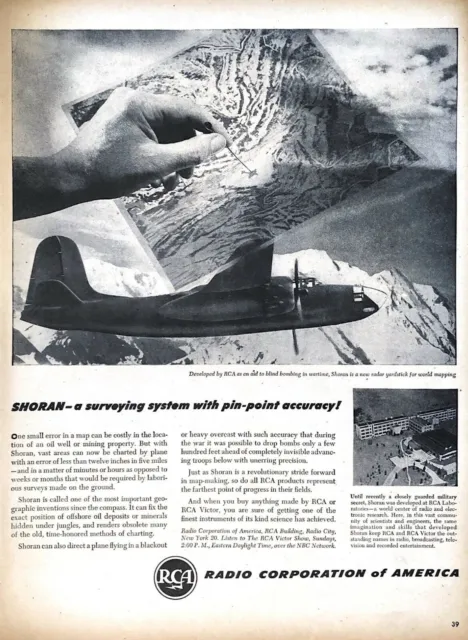 1946 RCA Vintage Print Ad SHORAM Airplane Surveying System Pin Point Accuracy